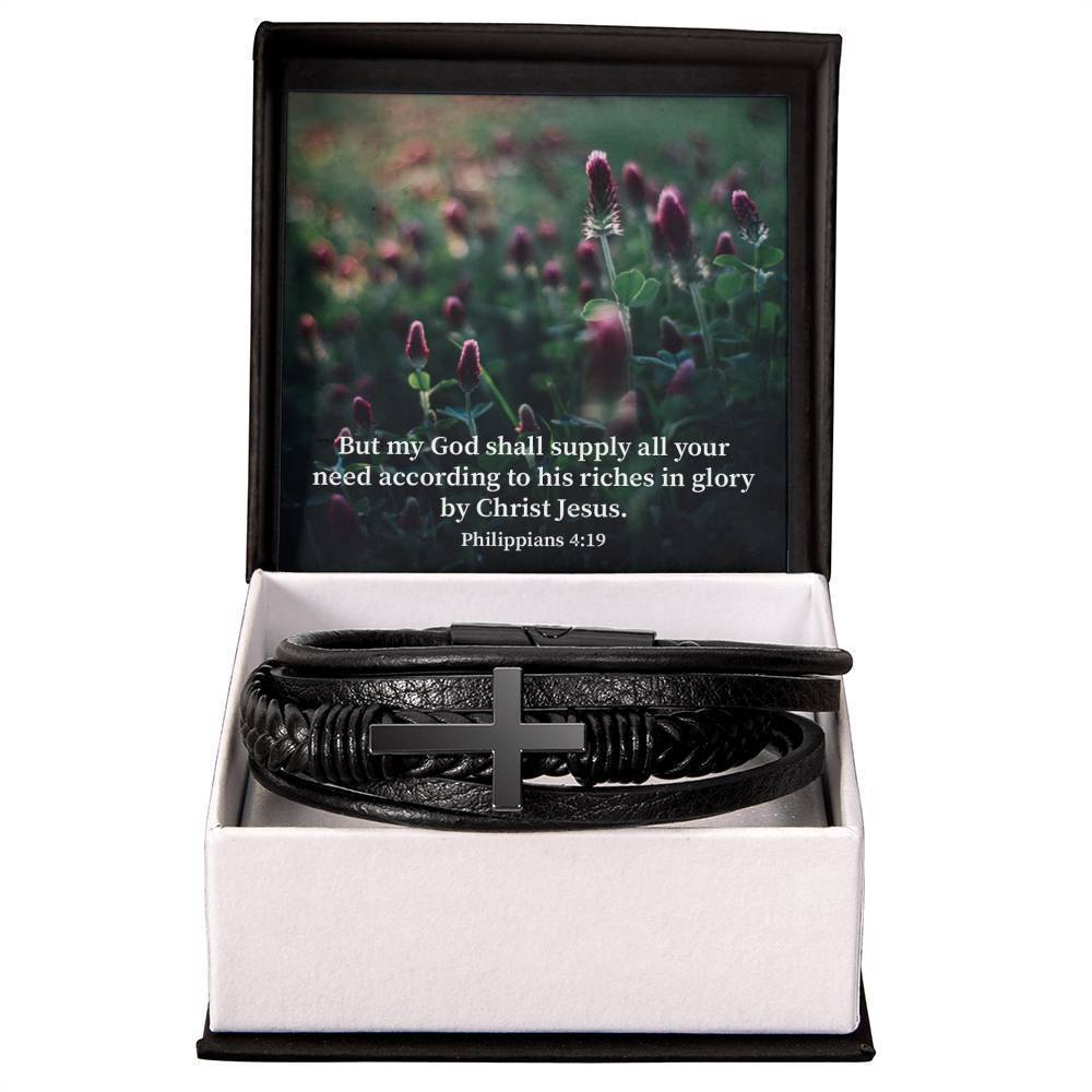 God Supply All Your Need Philippians 4:19 Men's Stainless Steel & Vegan Leather